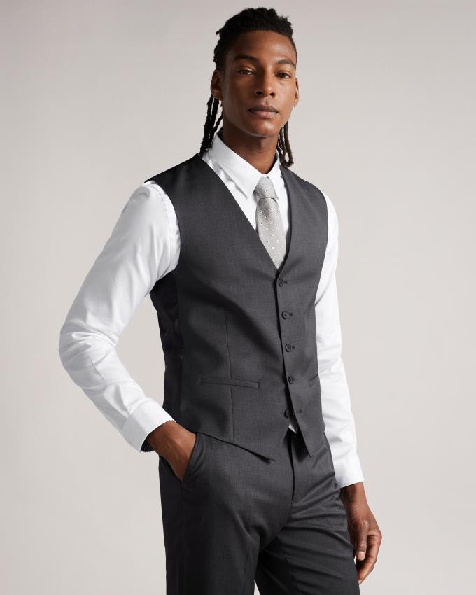 Gilet De Costume Ted Baker Slim Charcoal Twill Suit Grise Homme | PTT-89397330